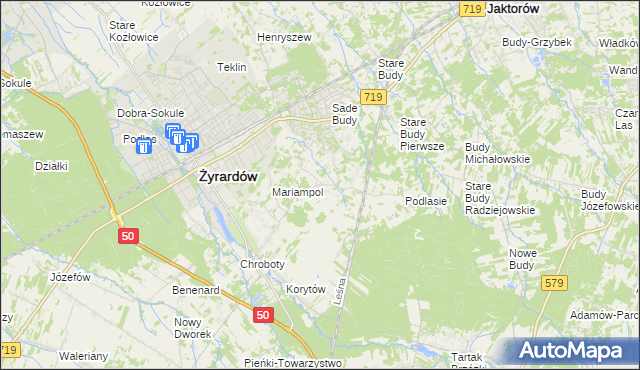 mapa Bieganów gmina Jaktorów, Bieganów gmina Jaktorów na mapie Targeo