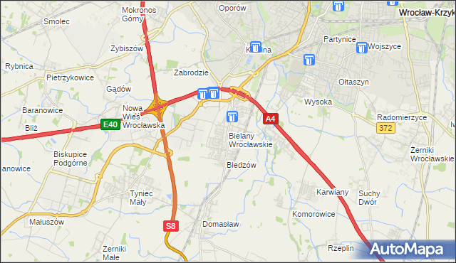 mapa Bielany Wrocławskie, Bielany Wrocławskie na mapie Targeo