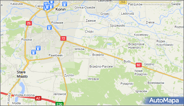 mapa Brzeźno gmina Krzymów, Brzeźno gmina Krzymów na mapie Targeo
