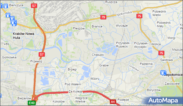 mapa Chałupki gmina Kraków, Chałupki gmina Kraków na mapie Targeo