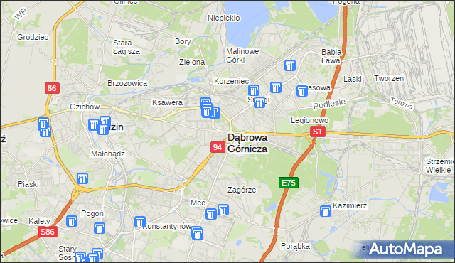 mapa Dąbrowa Górnicza, Dąbrowa Górnicza na mapie Targeo