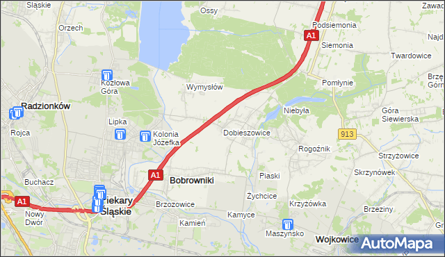 mapa Dobieszowice gmina Bobrowniki, Dobieszowice gmina Bobrowniki na mapie Targeo