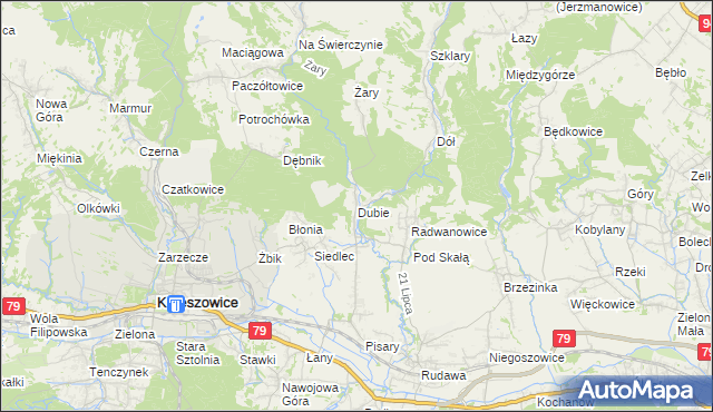mapa Dubie gmina Krzeszowice, Dubie gmina Krzeszowice na mapie Targeo