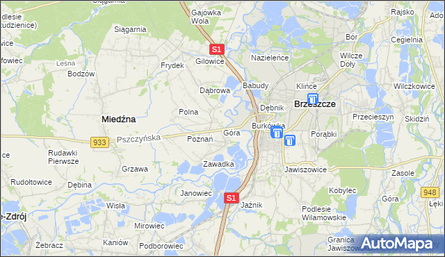mapa Góra gmina Miedźna, Góra gmina Miedźna na mapie Targeo