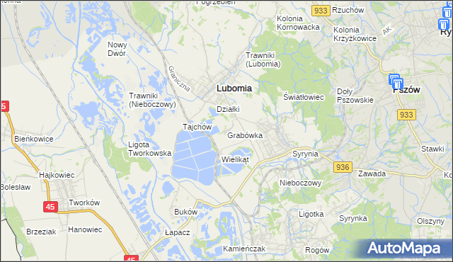 mapa Grabówka gmina Lubomia, Grabówka gmina Lubomia na mapie Targeo