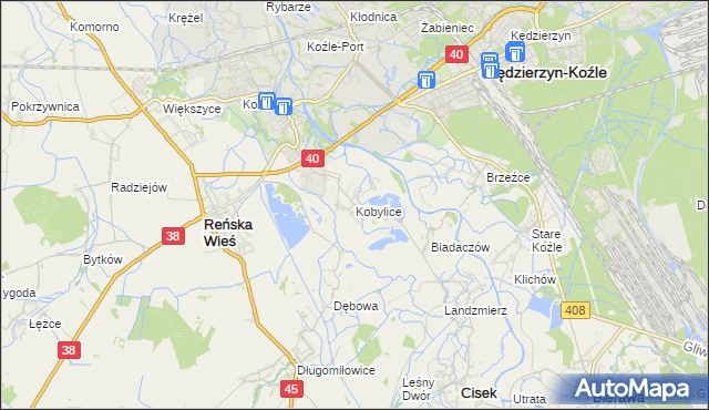 mapa Kobylice gmina Cisek, Kobylice gmina Cisek na mapie Targeo