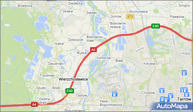 mapa Komorów gmina Wierzchosławice, Komorów gmina Wierzchosławice na mapie Targeo