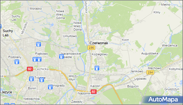 mapa Koziegłowy gmina Czerwonak, Koziegłowy gmina Czerwonak na mapie Targeo