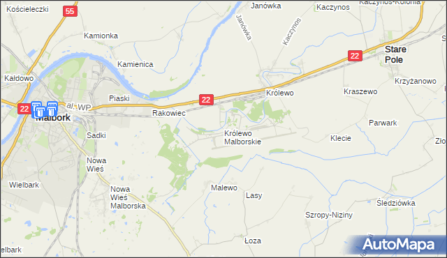mapa Królewo Malborskie, Królewo Malborskie na mapie Targeo