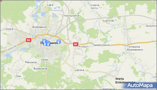 mapa Kruszyn gmina Bolesławiec, Kruszyn gmina Bolesławiec na mapie Targeo