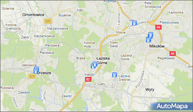 mapa Łaziska Górne, Łaziska Górne na mapie Targeo