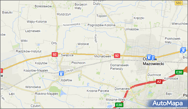 mapa Michałówek gmina Ożarów Mazowiecki, Michałówek gmina Ożarów Mazowiecki na mapie Targeo