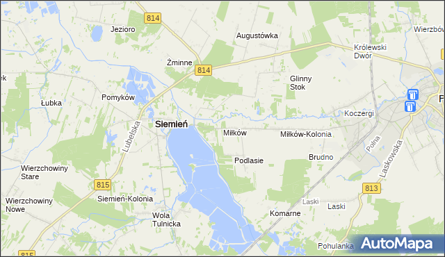 mapa Miłków gmina Siemień, Miłków gmina Siemień na mapie Targeo