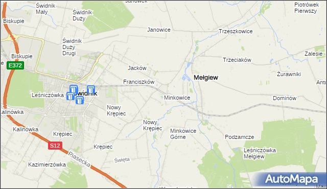 mapa Minkowice gmina Mełgiew, Minkowice gmina Mełgiew na mapie Targeo