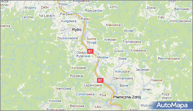 mapa Młodów gmina Piwniczna-Zdrój, Młodów gmina Piwniczna-Zdrój na mapie Targeo