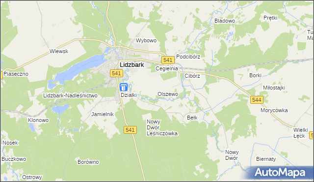 mapa Olszewo gmina Lidzbark, Olszewo gmina Lidzbark na mapie Targeo