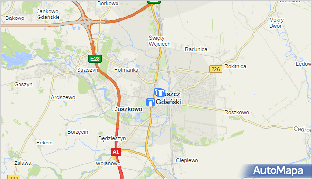 mapa Pruszcz Gdański, Pruszcz Gdański na mapie Targeo