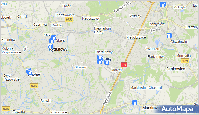mapa Radlin powiat wodzisławski, Radlin powiat wodzisławski na mapie Targeo