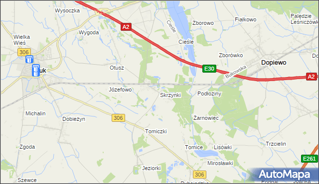 mapa Skrzynki gmina Stęszew, Skrzynki gmina Stęszew na mapie Targeo