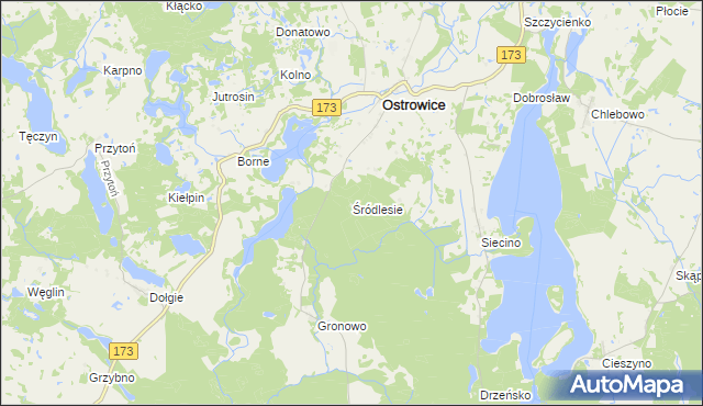 mapa Śródlesie gmina Ostrowice, Śródlesie gmina Ostrowice na mapie Targeo