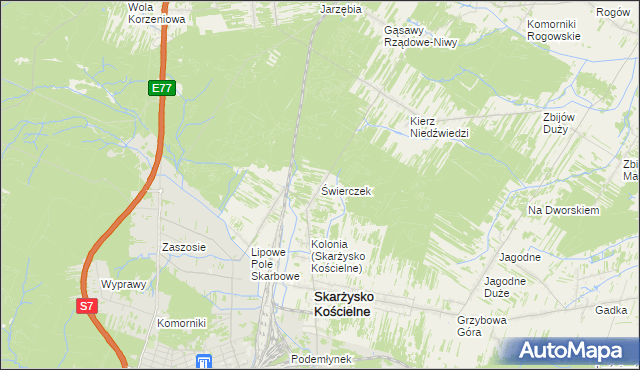 mapa Świerczek gmina Skarżysko Kościelne, Świerczek gmina Skarżysko Kościelne na mapie Targeo
