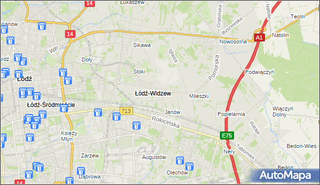 mapa Widzew, Widzew na mapie Targeo