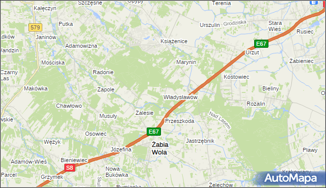 mapa Władysławów gmina Żabia Wola, Władysławów gmina Żabia Wola na mapie Targeo