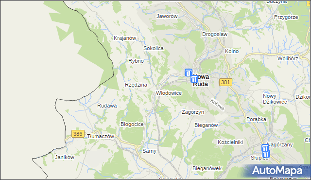 mapa Włodowice gmina Nowa Ruda, Włodowice gmina Nowa Ruda na mapie Targeo