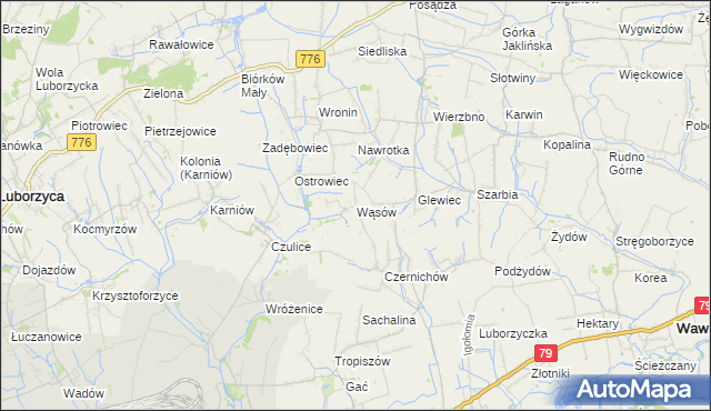 mapa Wąsów, Wąsów na mapie Targeo