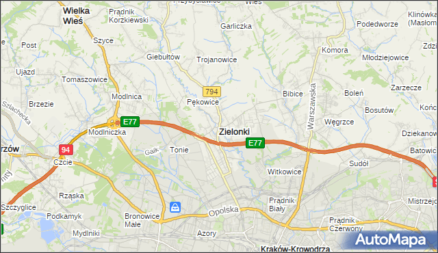 mapa Zielonki powiat krakowski, Zielonki powiat krakowski na mapie Targeo