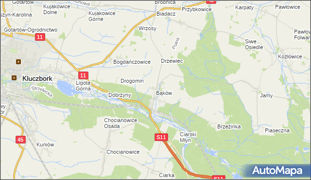 mapa Bąków gmina Kluczbork, Bąków gmina Kluczbork na mapie Targeo