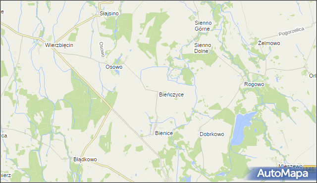 mapa Bieńczyce gmina Nowogard, Bieńczyce gmina Nowogard na mapie Targeo