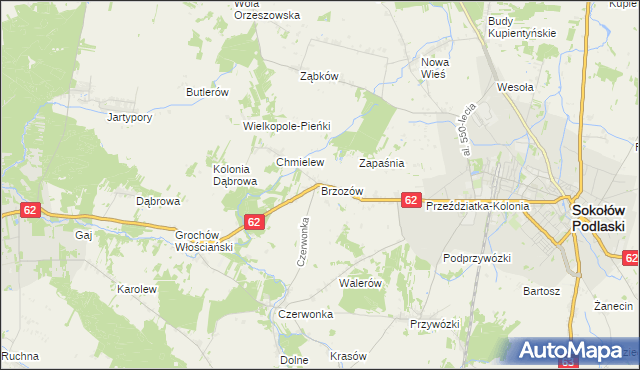 mapa Brzozów gmina Sokołów Podlaski, Brzozów gmina Sokołów Podlaski na mapie Targeo