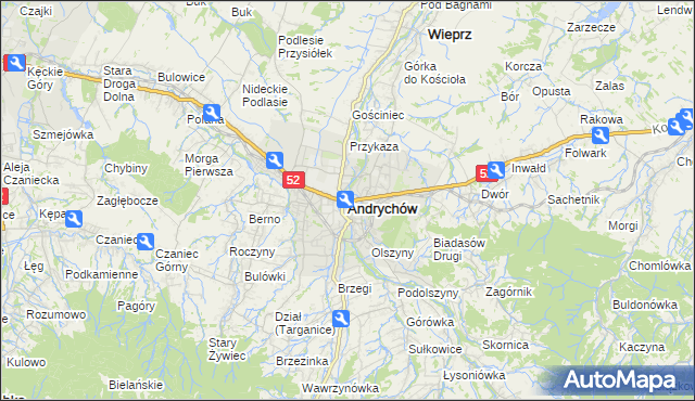 mapa Andrychów, Andrychów na mapie Targeo