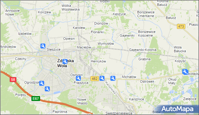 mapa Biały Ług gmina Zduńska Wola, Biały Ług gmina Zduńska Wola na mapie Targeo