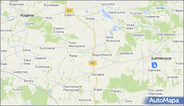 mapa Bogumiłowice gmina Sulmierzyce, Bogumiłowice gmina Sulmierzyce na mapie Targeo