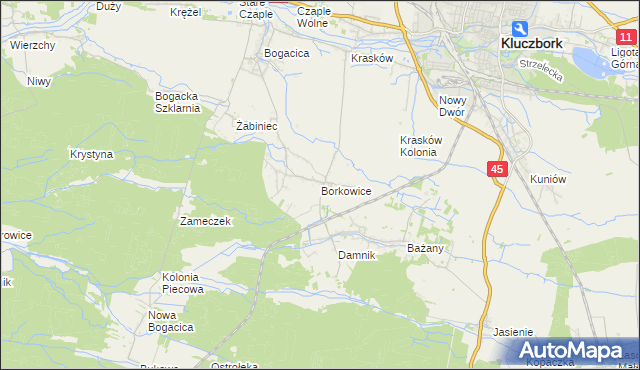 mapa Borkowice gmina Kluczbork, Borkowice gmina Kluczbork na mapie Targeo