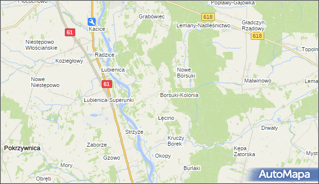 mapa Borsuki-Kolonia, Borsuki-Kolonia na mapie Targeo