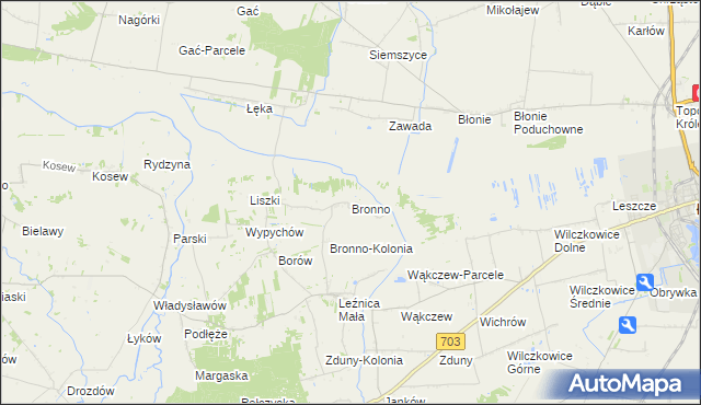mapa Bronno gmina Łęczyca, Bronno gmina Łęczyca na mapie Targeo