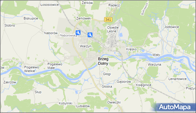 mapa Brzeg Dolny, Brzeg Dolny na mapie Targeo