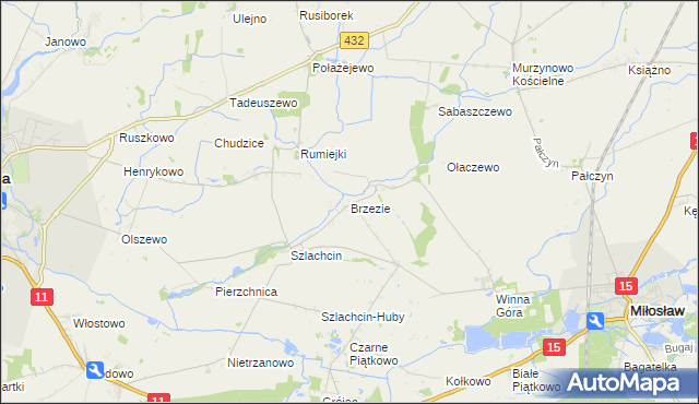 mapa Brzezie gmina Środa Wielkopolska, Brzezie gmina Środa Wielkopolska na mapie Targeo