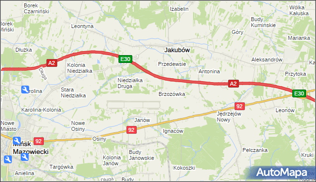 mapa Brzozówka gmina Jakubów, Brzozówka gmina Jakubów na mapie Targeo