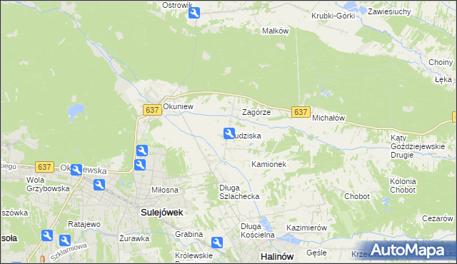 mapa Budziska gmina Halinów, Budziska gmina Halinów na mapie Targeo