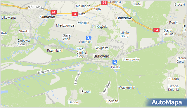 mapa Bukowno powiat olkuski, Bukowno powiat olkuski na mapie Targeo