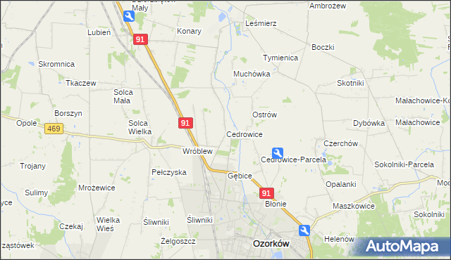 mapa Cedrowice, Cedrowice na mapie Targeo