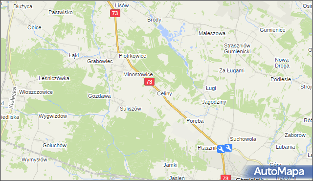 mapa Celiny gmina Chmielnik, Celiny gmina Chmielnik na mapie Targeo