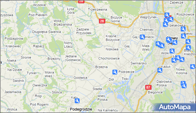 mapa Chochorowice, Chochorowice na mapie Targeo