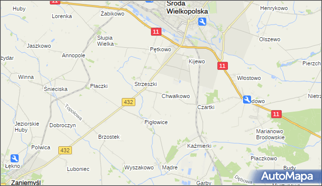 mapa Chwałkowo gmina Środa Wielkopolska, Chwałkowo gmina Środa Wielkopolska na mapie Targeo