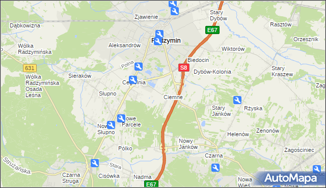 mapa Ciemne gmina Radzymin, Ciemne gmina Radzymin na mapie Targeo