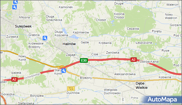 mapa Cisie gmina Halinów, Cisie gmina Halinów na mapie Targeo